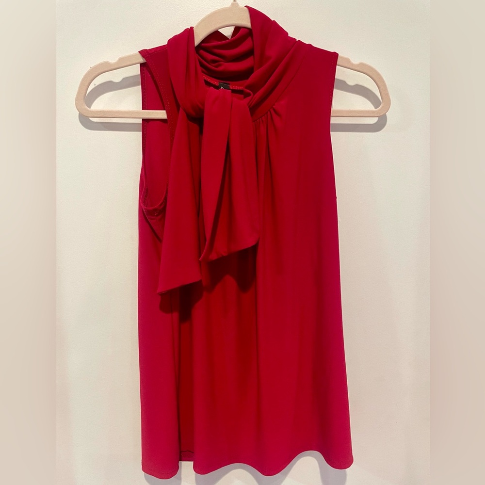 Red tie neck high collar blouse size small by J.M. Fleurette.NWOT